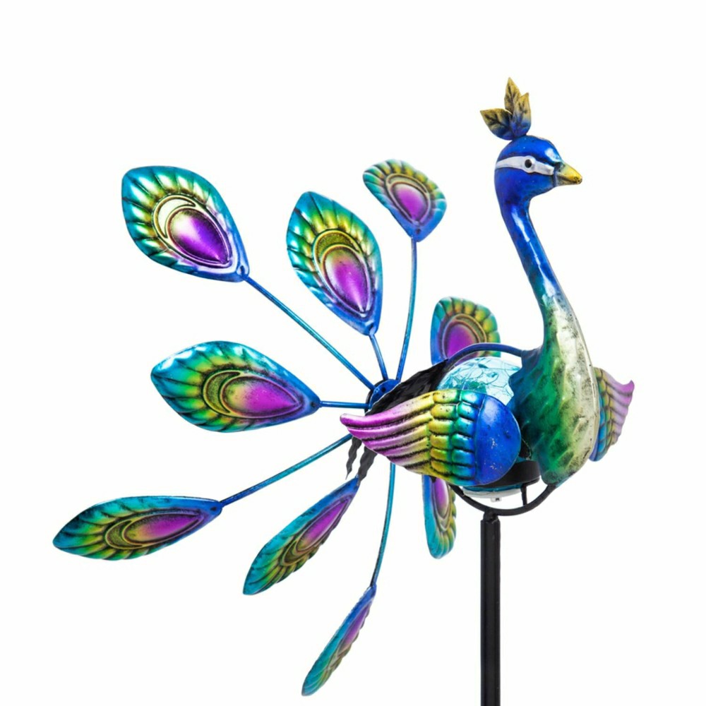 Tropical Oasis Wind Spinner, Solar Staked Peacock Staked Wind Spinner,