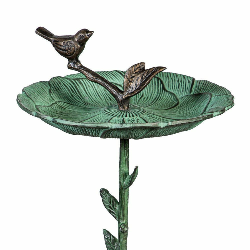 Cottage Garden Birdbath, Metal Green Birdbath with Stand, 12"