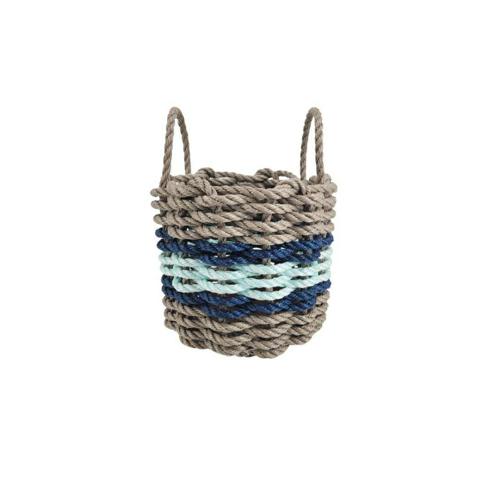 Lobster Rope Basket Tan and Seafoam, Navy Accents