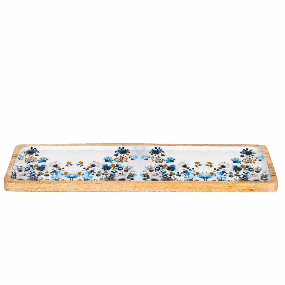 VivaStyle Gilded Meadow Serveware, Rectangular Wood Serving Tray, 18"L