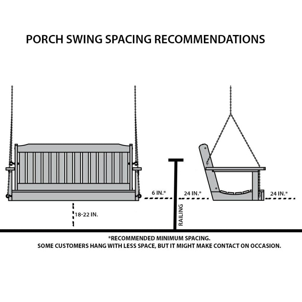 Amish Casual 3 Foot Roll Back Porch Swing in Black Stain