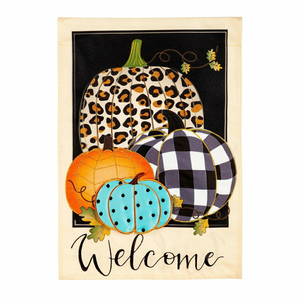 Mixed Print Pumpkins Linen Garden Flag