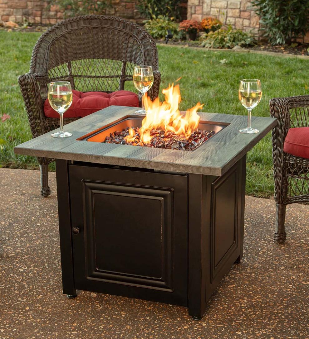 Plow & Hearth Fire Pits | Fireplace & Hearth Aberdeen Outdoor Lp Gas Fire Pit With Printed Resin Mantel, 30"