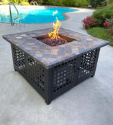 Plow & Hearth Fire Pits | Fireplace & Hearth Kingsbury Outdoor Lp Gas Fire Pit With Slate And Marble Tile Mantel, 42"