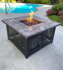 Plow & Hearth Fire Pits | Fireplace & Hearth Kingsbury Outdoor Lp Gas Fire Pit With Slate And Marble Tile Mantel, 42"