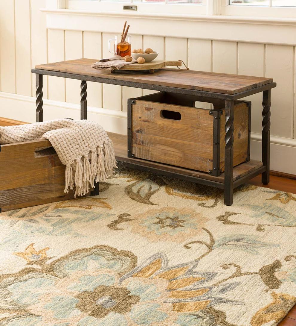 Plow & Hearth Hearth Rugs | Fireplace & Hearth Parkside Wool Floral Rug, 3'6" X 5'6" - Natural