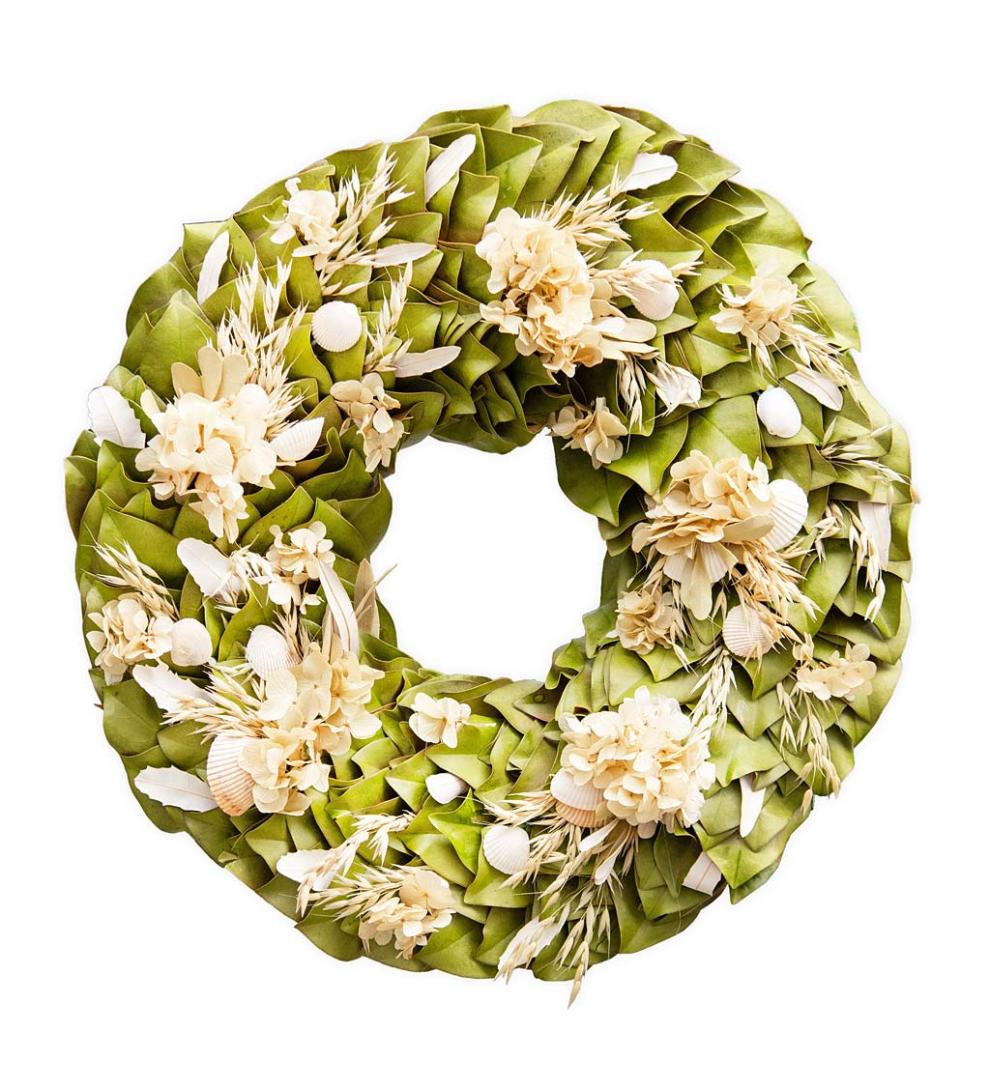 Plow & Hearth Home Accents | Indoor Living Handcrafted 18" Coastal Breeze Magnolia And Seashell Wreath