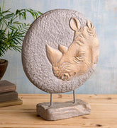 Plow & Hearth Home Accents | Indoor Living Tabletop Round Rhinoceros 3-Dimensional Sculpture DÉCor