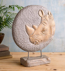 Plow & Hearth Home Accents | Indoor Living Tabletop Round Rhinoceros 3-Dimensional Sculpture DÉCor