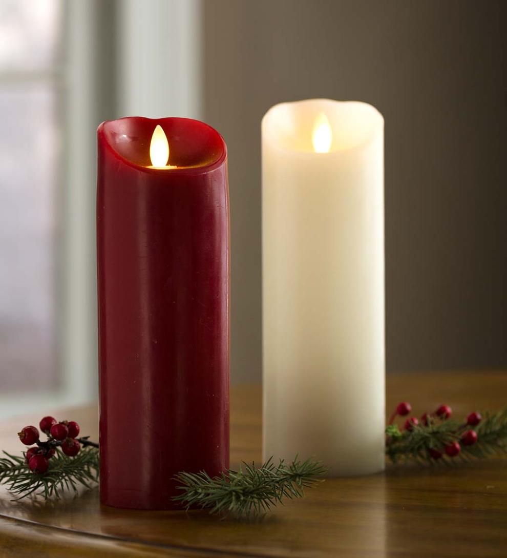 Plow & Hearth Garden Accents | Indoor Living Led Pillar Candle With Flicker Flame And Auto-Timer, 9"H - Cream