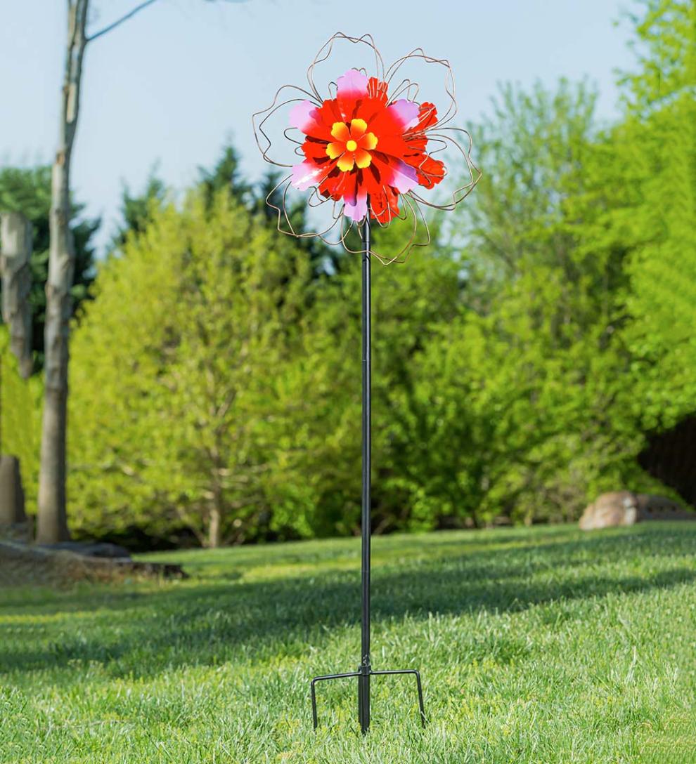 Plow & Hearth Decorative Garden Accents | Yard & Garden 75"H Pink Floral Metal Wind Spinner