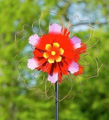 Plow & Hearth Decorative Garden Accents | Yard & Garden 75"H Pink Floral Metal Wind Spinner