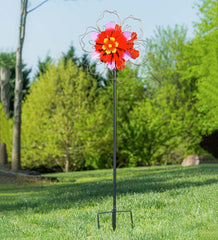 Plow & Hearth Decorative Garden Accents | Yard & Garden 75"H Pink Floral Metal Wind Spinner