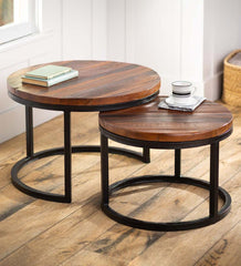 Plow & Hearth Accent Tables | Indoor Living Allegheny Reclaimed Wood Round Nesting Tables, Set Of 2