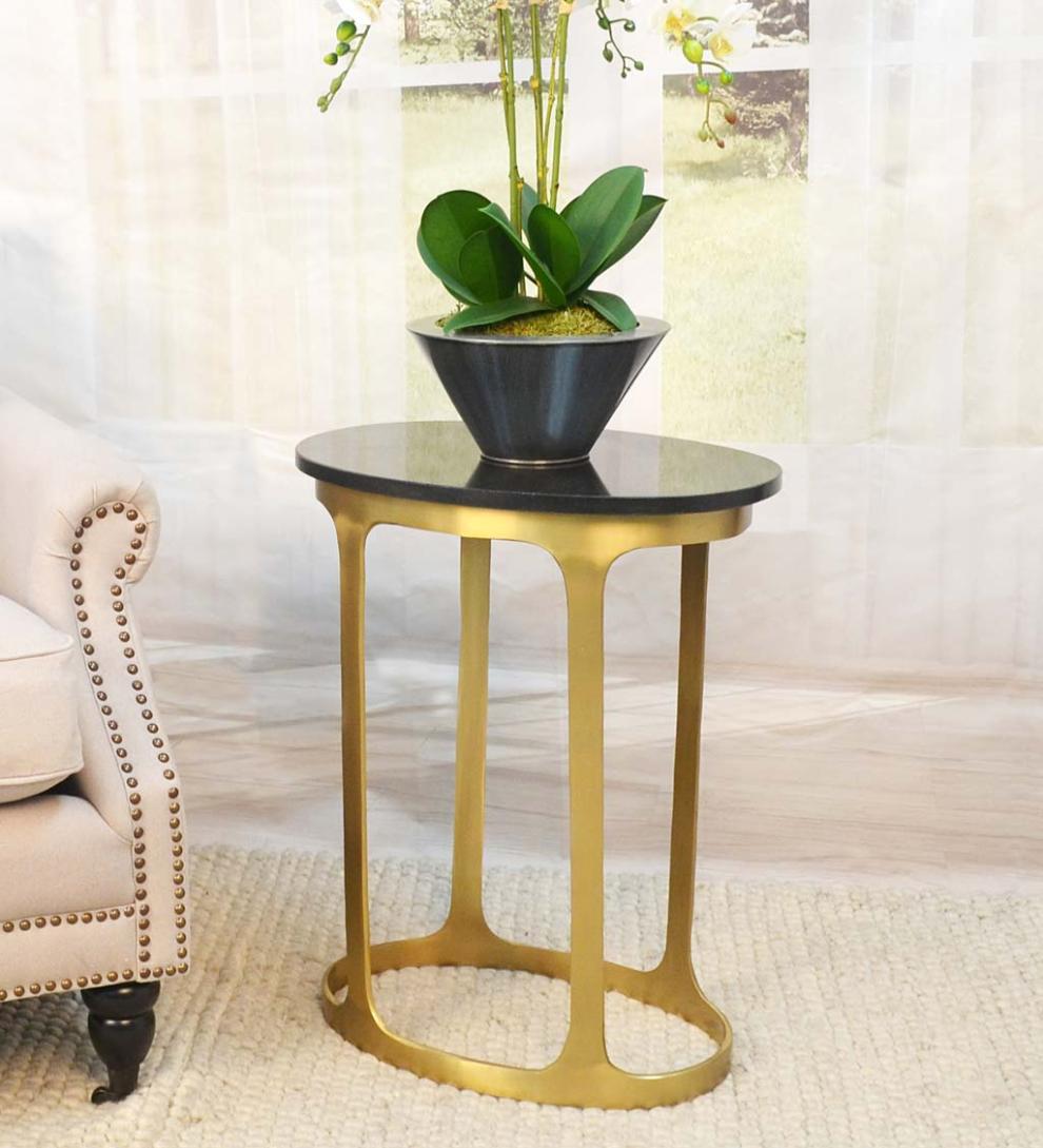 Plow & Hearth Accent Tables | Indoor Living Black Marble Top Oval Accent Table - Black/Gold