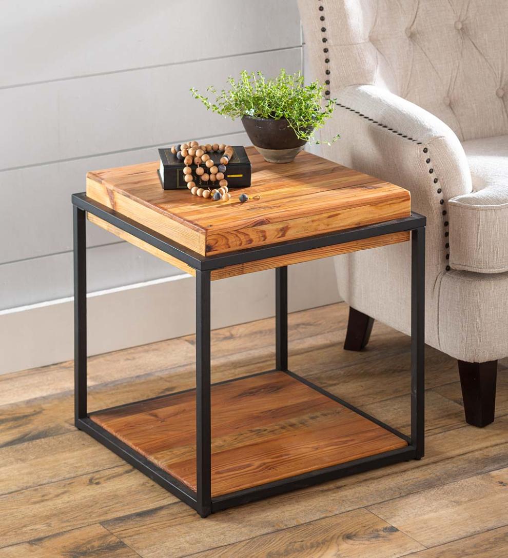 Plow & Hearth Accent Tables | Indoor Living Blowing Rock Reclaimed Wood Block End Table