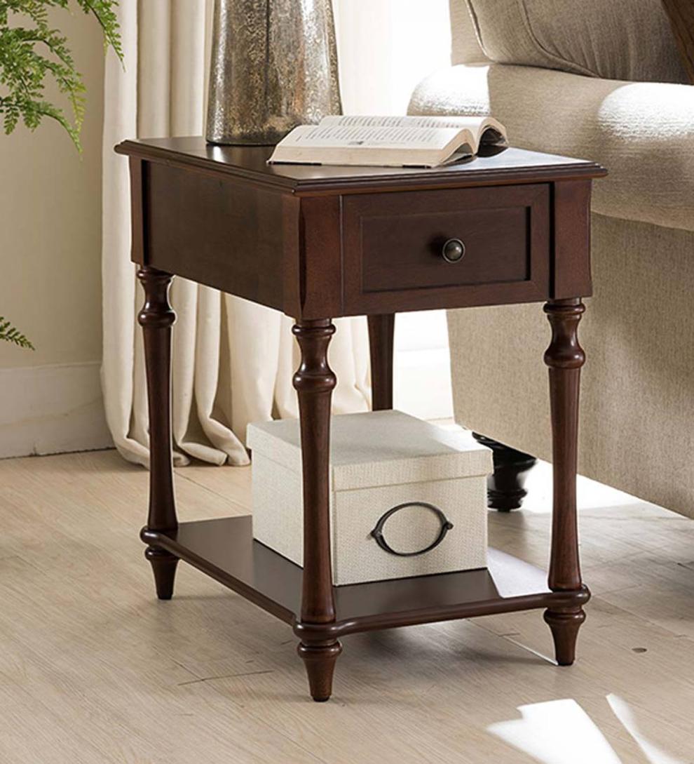 Plow & Hearth Accent Tables | Indoor Living Camden Side Table With Charging Station – Dark Cherry - Chesnut