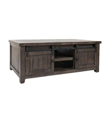 Plow & Hearth Accent Tables | Indoor Living Cape Charles Reclaimed Barnwood Coffee/Cocktail Table With Sliding Barn Doors - Barnwood
