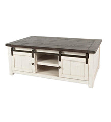 Plow & Hearth Accent Tables | Indoor Living Cape Charles Reclaimed Wood Coffee/Cocktail Table With Sliding Barn Doors - White