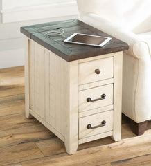 Plow & Hearth Accent Tables | Indoor Living Cape Charles Reclaimed Wood Power Station Side Table With Usb Ports - White