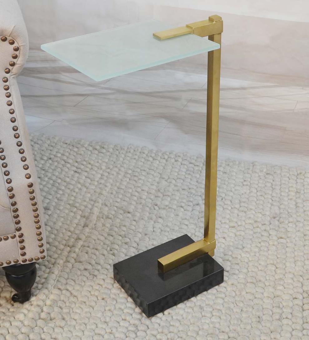 Plow & Hearth Accent Tables | Indoor Living Frosted Glass Demitri C-Shaped Drink Table - Gold