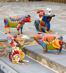 Plow & Hearth Accent Tables | Indoor Living Handmade Colorful Painted Folk Art Metal Dog Side Table