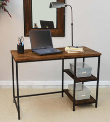 Plow & Hearth Accent Tables | Indoor Living Industrial-Style Wood And Metal Desk With Shelves - Chestnut