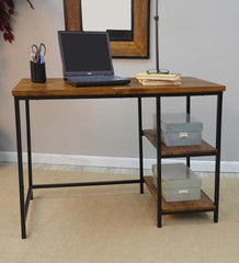 Plow & Hearth Accent Tables | Indoor Living Industrial-Style Wood And Metal Desk With Shelves - Chestnut
