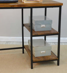 Plow & Hearth Accent Tables | Indoor Living Industrial-Style Wood And Metal Desk With Shelves - Chestnut