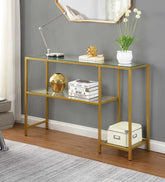Plow & Hearth Accent Tables | Indoor Living Multi-Functional Tempered Glass Console Table With Shelves - Gold