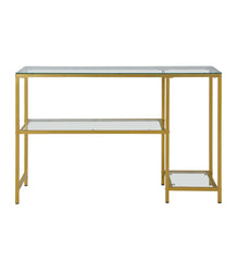 Plow & Hearth Accent Tables | Indoor Living Multi-Functional Tempered Glass Console Table With Shelves - Gold