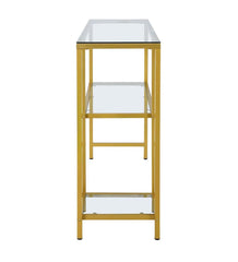 Plow & Hearth Accent Tables | Indoor Living Multi-Functional Tempered Glass Console Table With Shelves - Gold