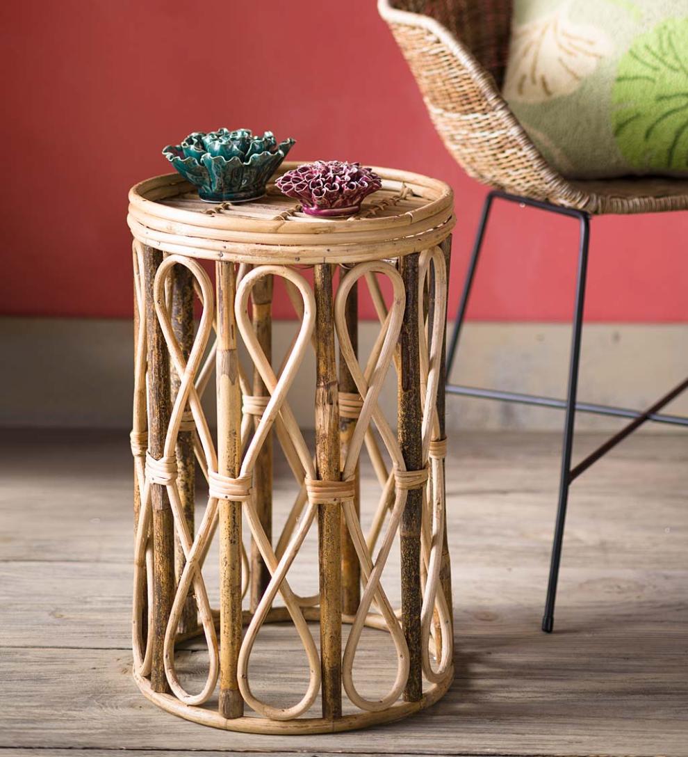 Plow & Hearth Accent Tables | Indoor Living Open Rattan Drum Side Table