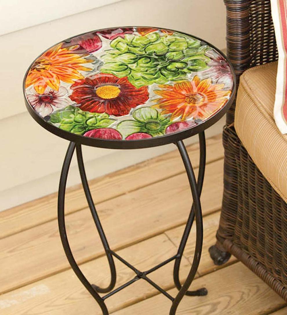 Plow & Hearth Accent Tables | Indoor Living Summer Splash Floral Round Accent Table