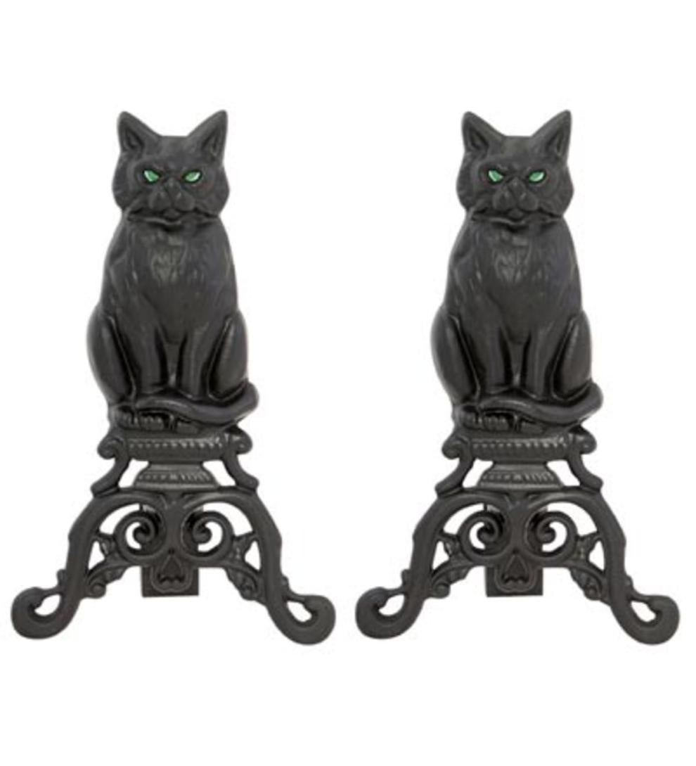 Plow & Hearth Andirons | Fireplace & Hearth Black Cat Cast Iron Fireplace Andirons, Set Of 2 - Black