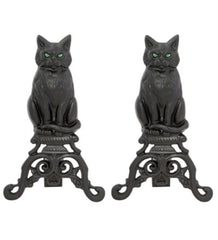 Plow & Hearth Andirons | Fireplace & Hearth Black Cat Cast Iron Fireplace Andirons, Set Of 2 - Black