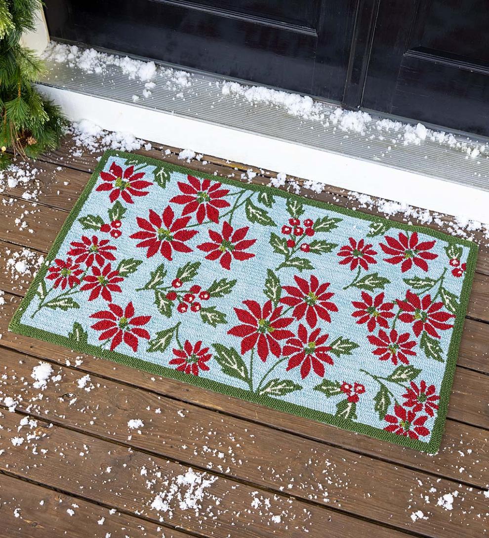 Plow & Hearth Area Rugs | Indoor Living Indoor/Outdoor Poinsettia Hooked Polypropylene Accent Rug
