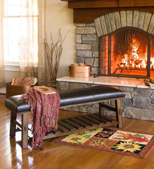 Plow & Hearth Bedroom Furniture | Indoor Living Canyon Black Leather And Wood Bench With Slatted Bottom Shelf - Black