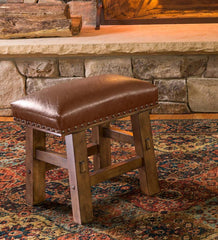 Plow & Hearth Bedroom Furniture | Indoor Living Canyon Brown Leather Footstool