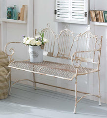 Plow & Hearth Benches & Chairs | Outdoor Living Birdcage Antique Metal Garden Bench - White