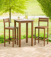 Plow & Hearth Benches & Chairs | Outdoor Living Lancaster Eucalyptus Outdoor Bar Set With Table And 2 Bar Stools, 3-Piece Set - Natural