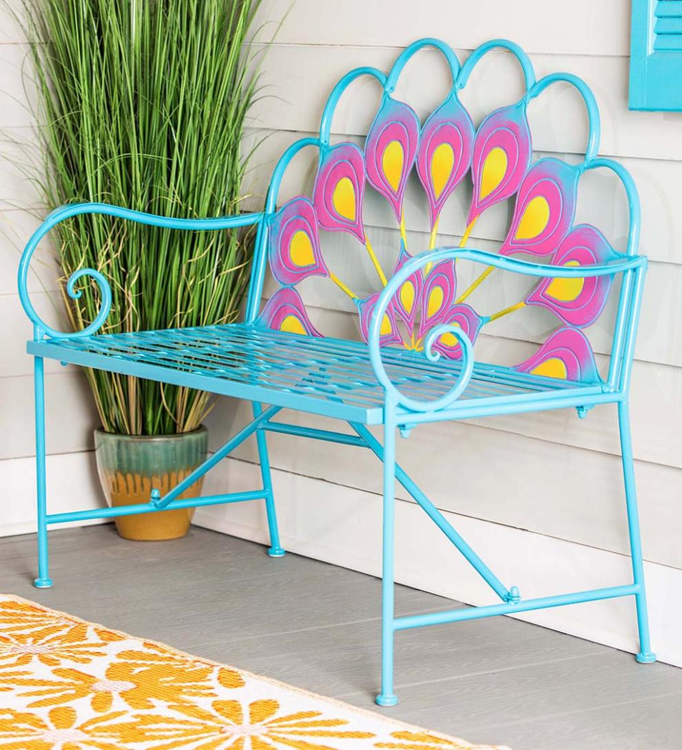 Plow & Hearth Benches & Chairs | Outdoor Living Metal Peacock Garden Bench