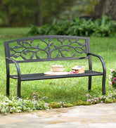 Plow & Hearth Benches & Chairs | Outdoor Living Tree Of Life Metal Garden Bench - Black