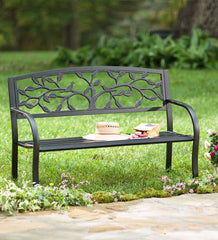 Plow & Hearth Benches & Chairs | Outdoor Living Tree Of Life Metal Garden Bench - Black