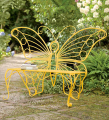 Plow & Hearth Benches & Chairs | Outdoor Living Yellow Metal Butterfly Garden Bench - Yellow