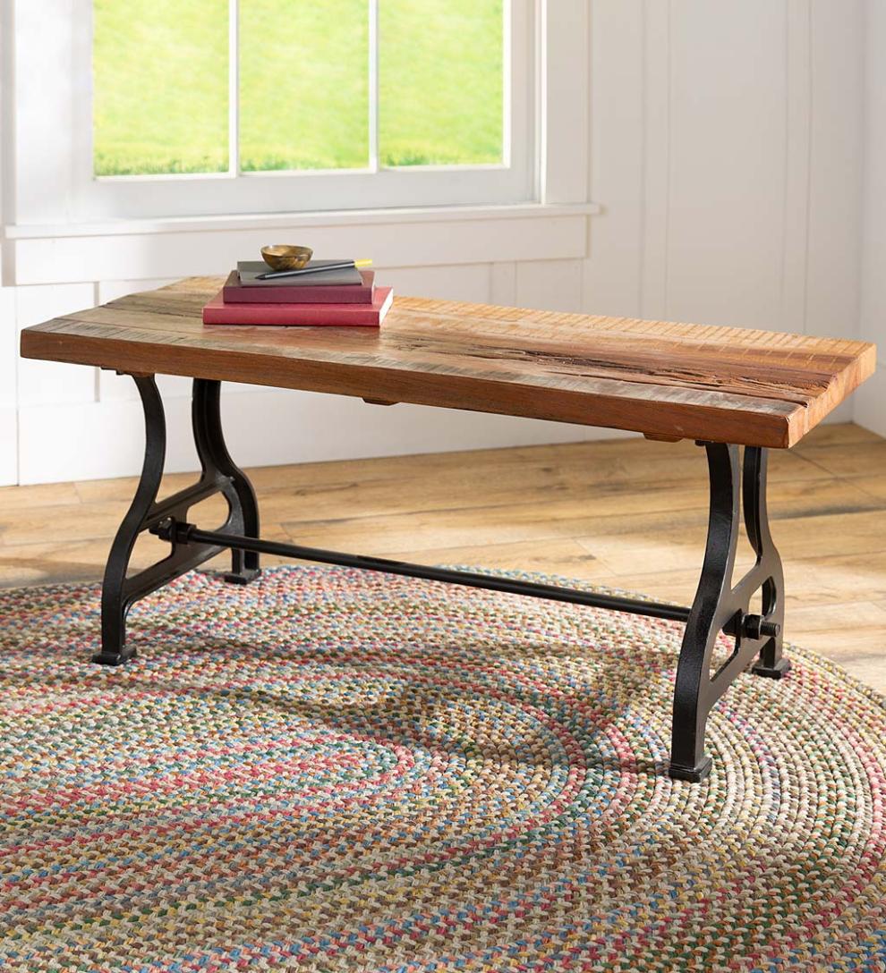 Plow & Hearth Benches | Indoor Living Birmingham Indoor/Outdoor Reclaimed Wood Bench With Iron Base