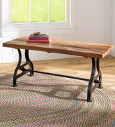 Plow & Hearth Benches | Indoor Living Birmingham Indoor/Outdoor Reclaimed Wood Bench With Iron Base