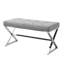 Plow & Hearth Benches | Indoor Living Deluxe Upholstered Mid-Century-Style Bench - Gray/Chrome