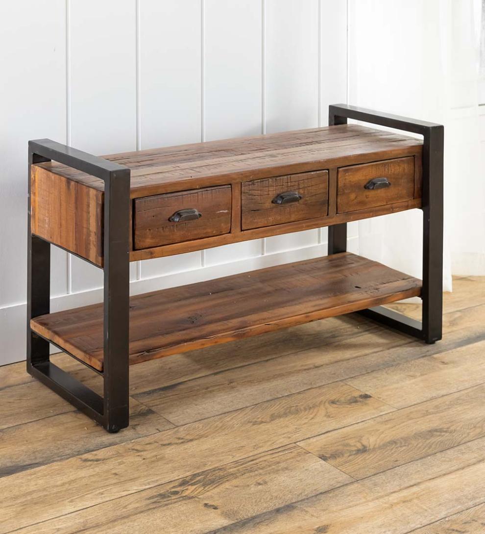 Plow & Hearth Benches | Indoor Living Wakefield Reclaimed Wood Bench/Coffee Table With Three Drawers