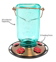 Plow & Hearth Bird Feeders | Yard & Garden 25-Ounce Vintage-Style Hanging Mason Jar Hummingbird Feeder